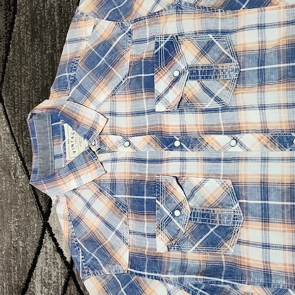 BKE VINTAGE 1967 ATHLETIC FIT PLAID ACID-WASH PEARL SNAP-BUTTON LONG-SLEEVED SHI - Picture 2 of 13